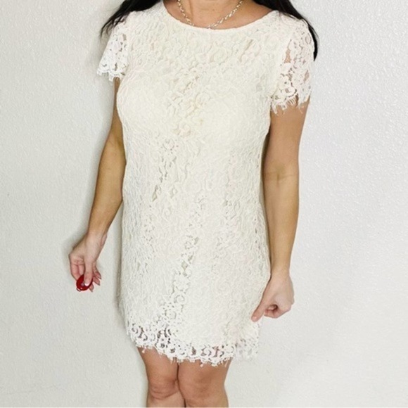 Zara lace fitted short sleeve wedding bridal bride mini dress S - Picture 2 of 8